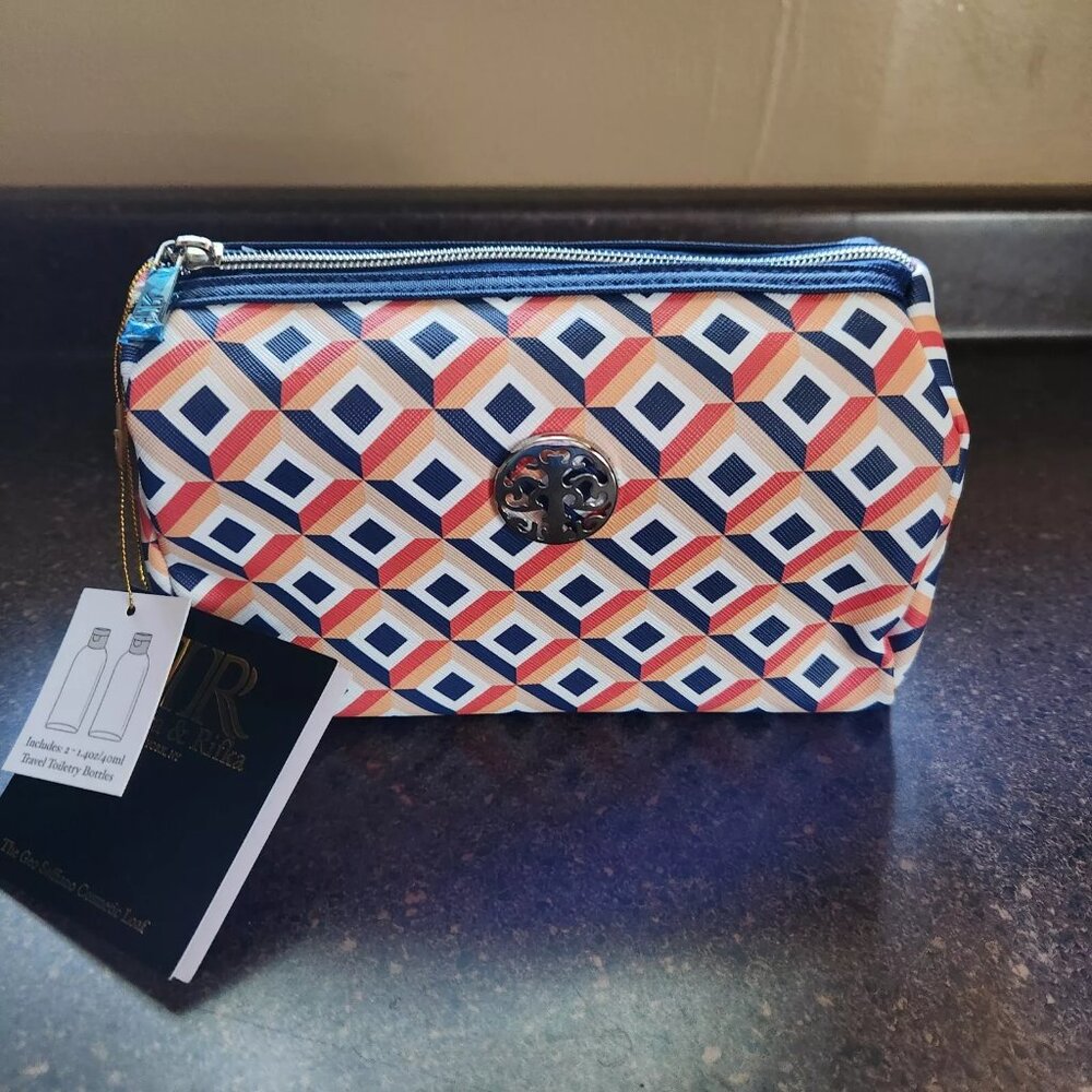 Rebecca & Rifka GEO Saffiano loaf Toiletry Bag With Bottles blue orange